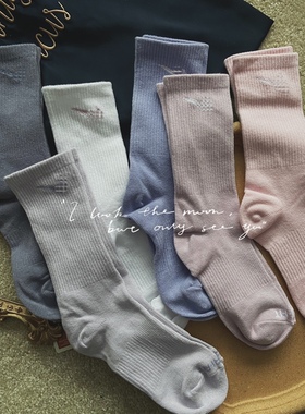 ins奶克中筒袜百搭莫兰迪浅色堆堆袜运动袜四季袜子亲肤纯棉女袜