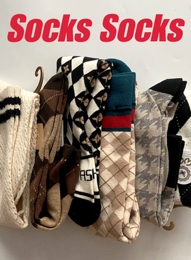 春秋长袜小腿袜英伦风菱格美拉德色系复古小腿及膝中长筒袜ins潮