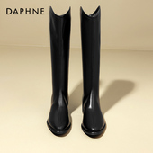 达芙妮v口长筒靴女2025新款 秋冬粗腿显瘦高筒长靴法式 尖头骑士靴
