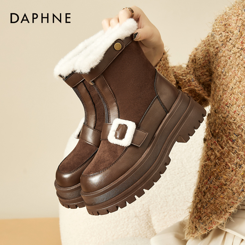 达芙妮热销女鞋雪地靴厚底保暖靴