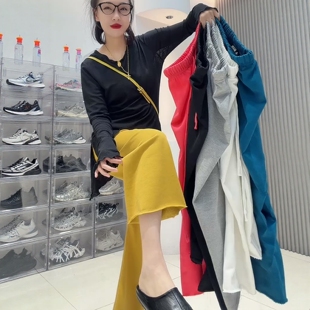 毛圈散边休闲裤女2026年夏天欧货百搭高腰显瘦九分裤糖果色直筒裤