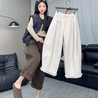 欧货秋冬加厚绒洗水牛仔裤哈伦裤