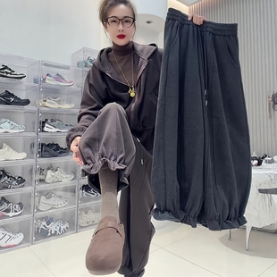 束脚花边灯笼卫裤 女2025年秋冬欧货加绒保暖松紧腰休闲阔腿九分裤