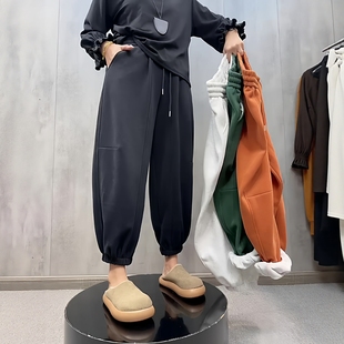 直筒裤 女2025年秋冬欧货加厚加绒束脚九分裤 卫裤 松紧腰休闲灯笼裤