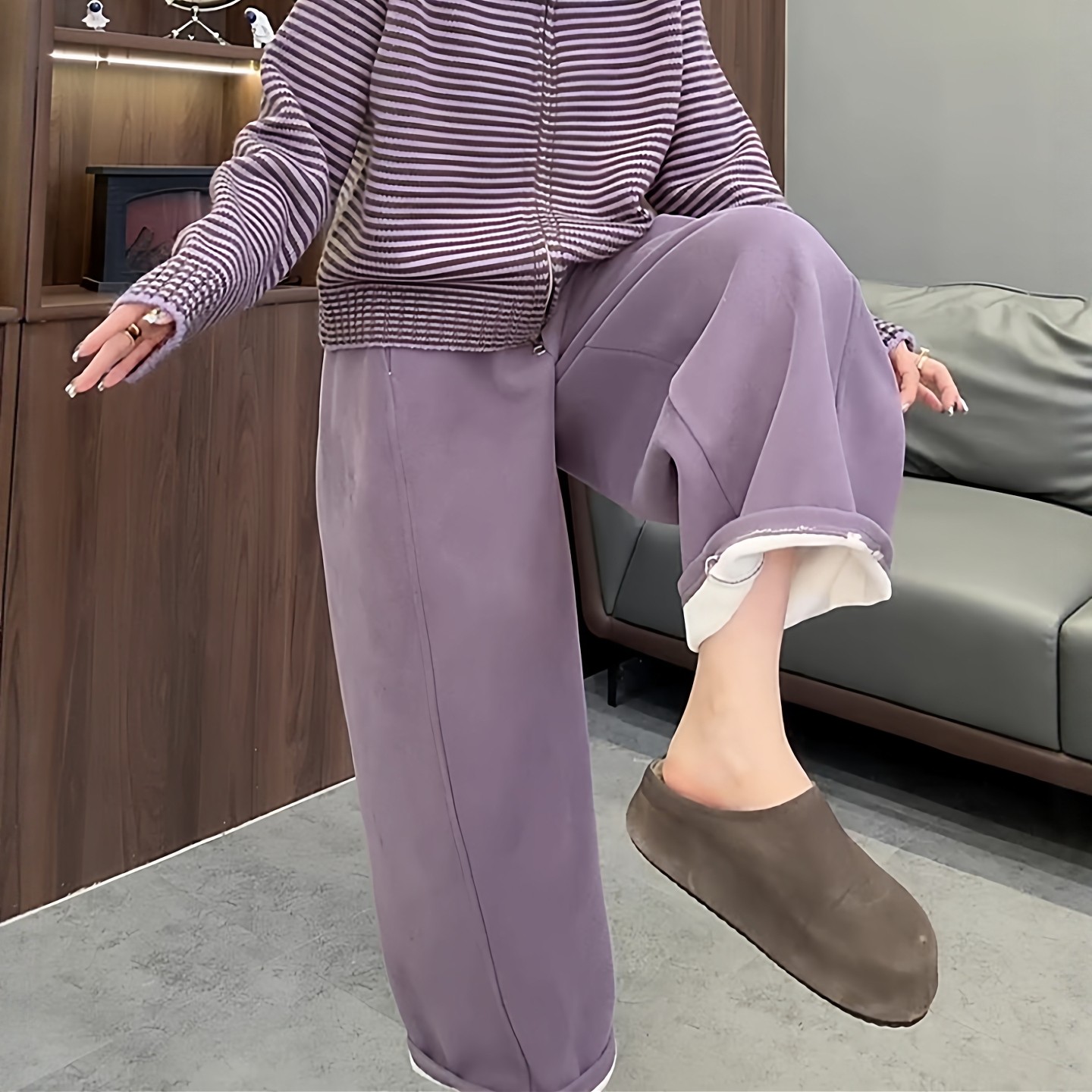 加绒加厚山本裤女2025年秋冬欧货新款松紧腰阔腿九分裤休闲直筒裤