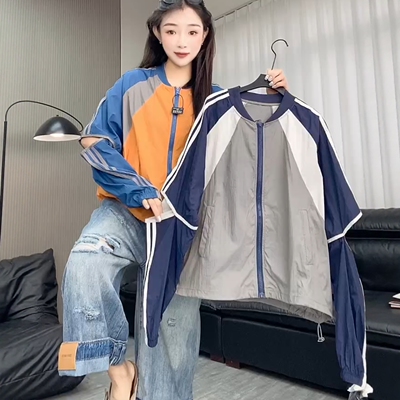 撞色断袖拼接短外套女