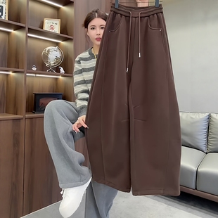 长裤 松紧腰束脚直筒卫裤 子 加厚加绒阔腿弯刀裤 欧货2025年秋冬新款