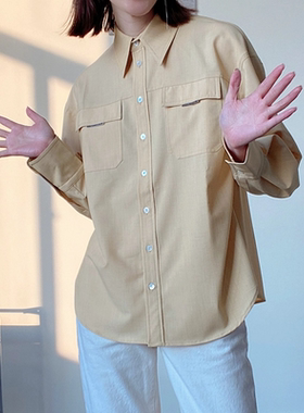 【芳芳力荐】纯色气质衬衣宽松休闲衬衫长袖法式尖领衫RRC1777