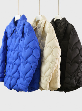 【芳芳力荐】衬衫领轻薄羽绒服女短款宽松爱心纹鹅绒外套RRY1685