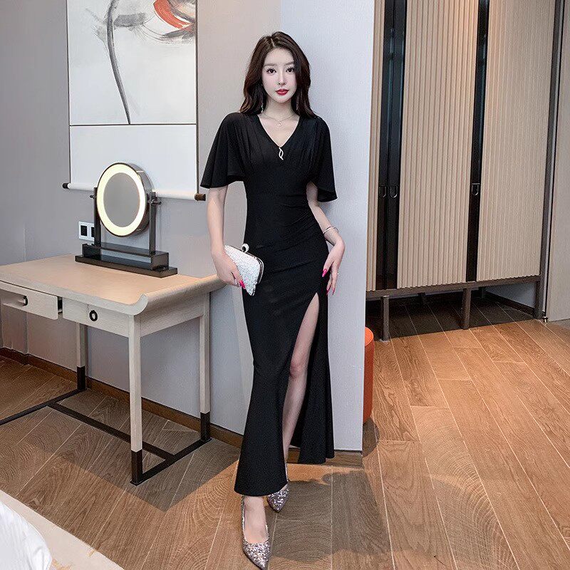 夜店ktv佳丽晚礼服桑拿沐足技师工作服气质显瘦按摩工衣足浴长裙