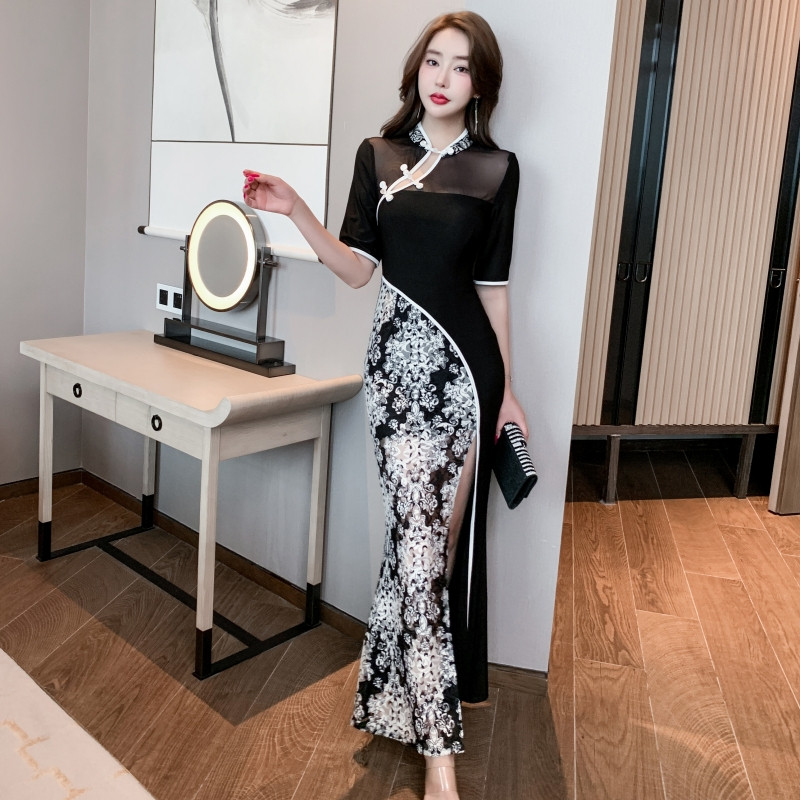 秋季夜总会气质中国风旗袍晚礼服夜场女装足浴桑拿按摩技师工作服