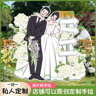 结婚礼人形立牌手绘卡通定制 迎宾布置kt板素材海报指示立体落地
