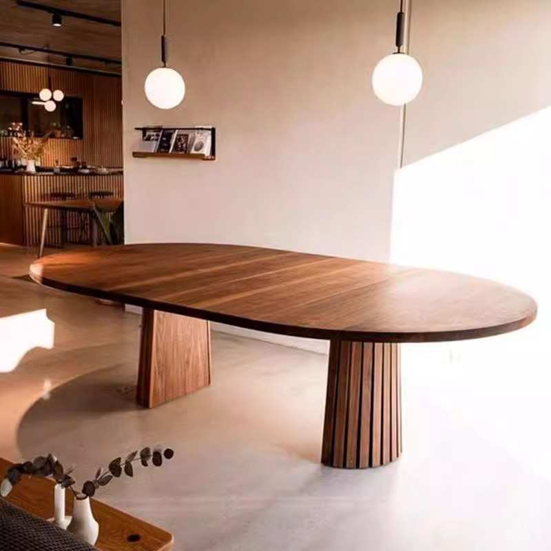 中古风实木餐桌法式设计师复古创意原木工作台办公桌椭圆形洽谈桌