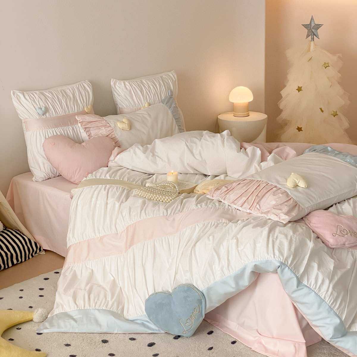 公主风四件套纯棉被套床单水洗棉床上用品少女4件套床上用品花边