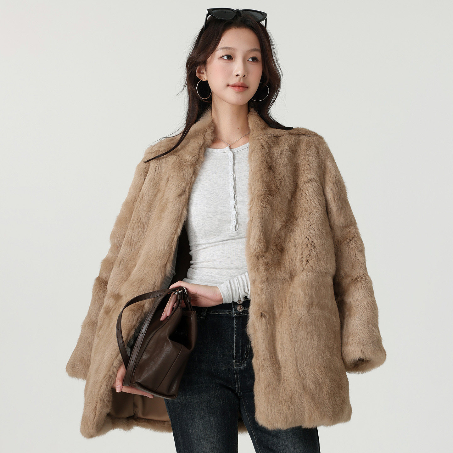 冬季中长款软糯兔毛皮草大衣女