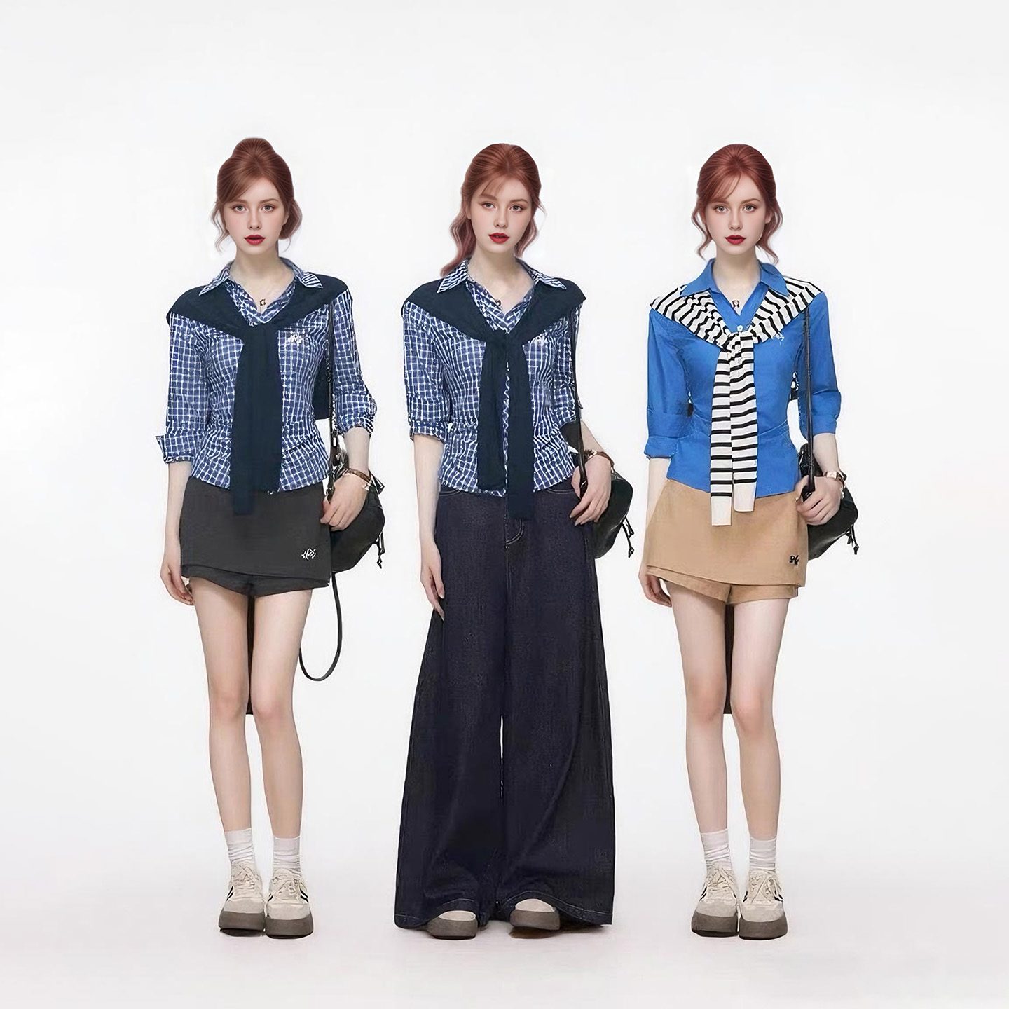 WESTAYOONE女士衬衫修身格子衬衣