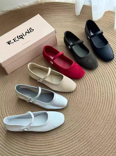 超软 reqins玛丽珍浅口平底单鞋真皮一字扣带女方头芭蕾舞跳舞鞋