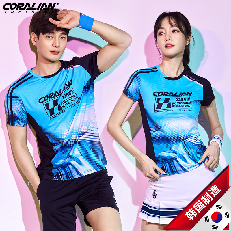 韩国可莱安羽毛球服女套装2021新款男款短袖情侣队服透气速干上衣