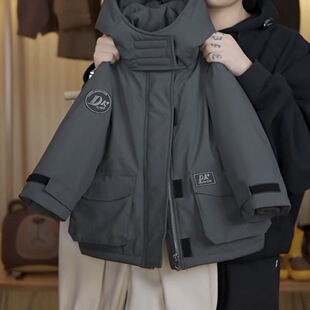 2025男童加绒外套加绒加厚派克服洋气儿童防风连帽羽绒棉服棉衣潮
