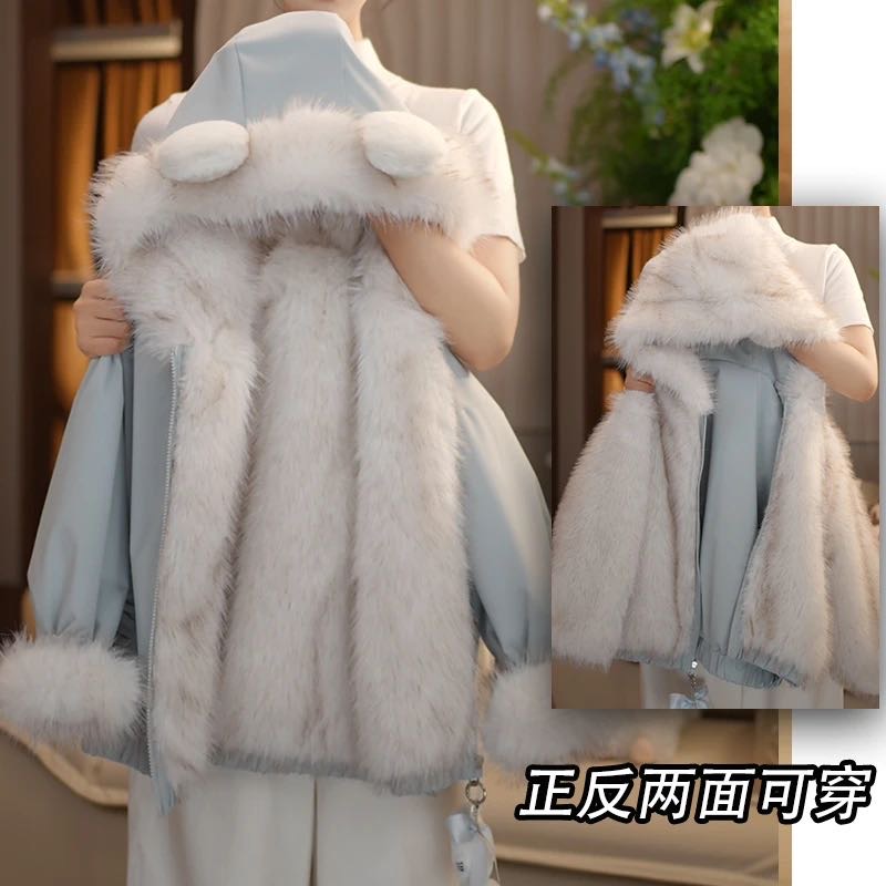 女童羽绒棉服仿皮草2025新款儿童冬装加厚棉衣外套宝宝棉袄中长款