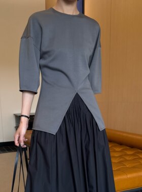 山阶【重塑自我】立裁开衩 收腰上衣灯笼袖小众立体廓形优雅T恤夏
