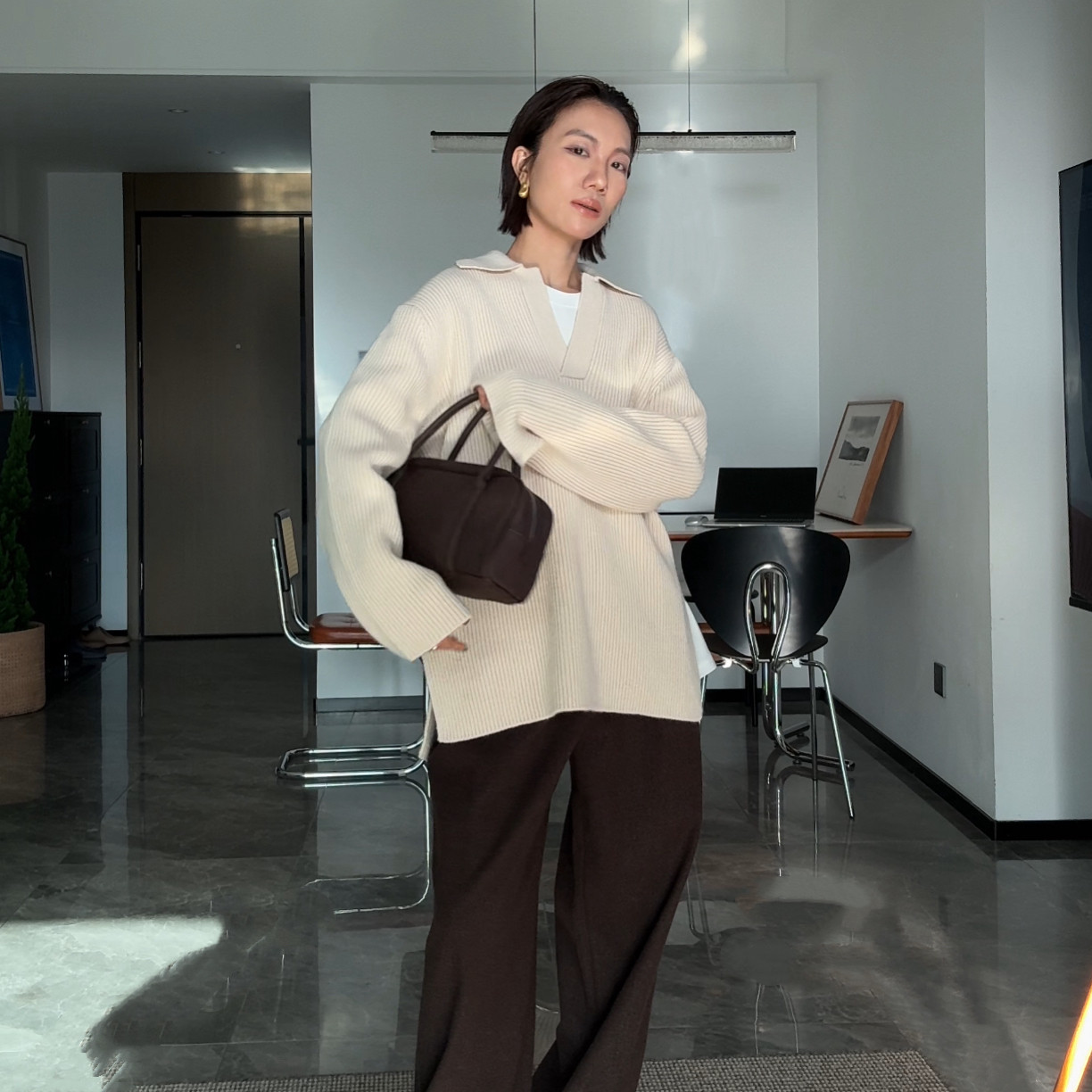 山阶 极简小众经典高级毛衣全羊毛POLO领慵懒加厚针织衫秋冬上衣,女装/女士精品,毛针织衫,淘宝优惠券,粉丝福利购,淘宝优惠卷