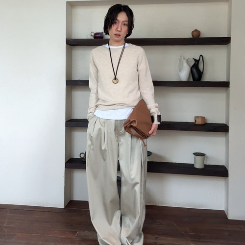 山阶【松弛愉悦】天丝棉休闲裤中腰立裁叠褶直筒阔腿长裤子春秋夏