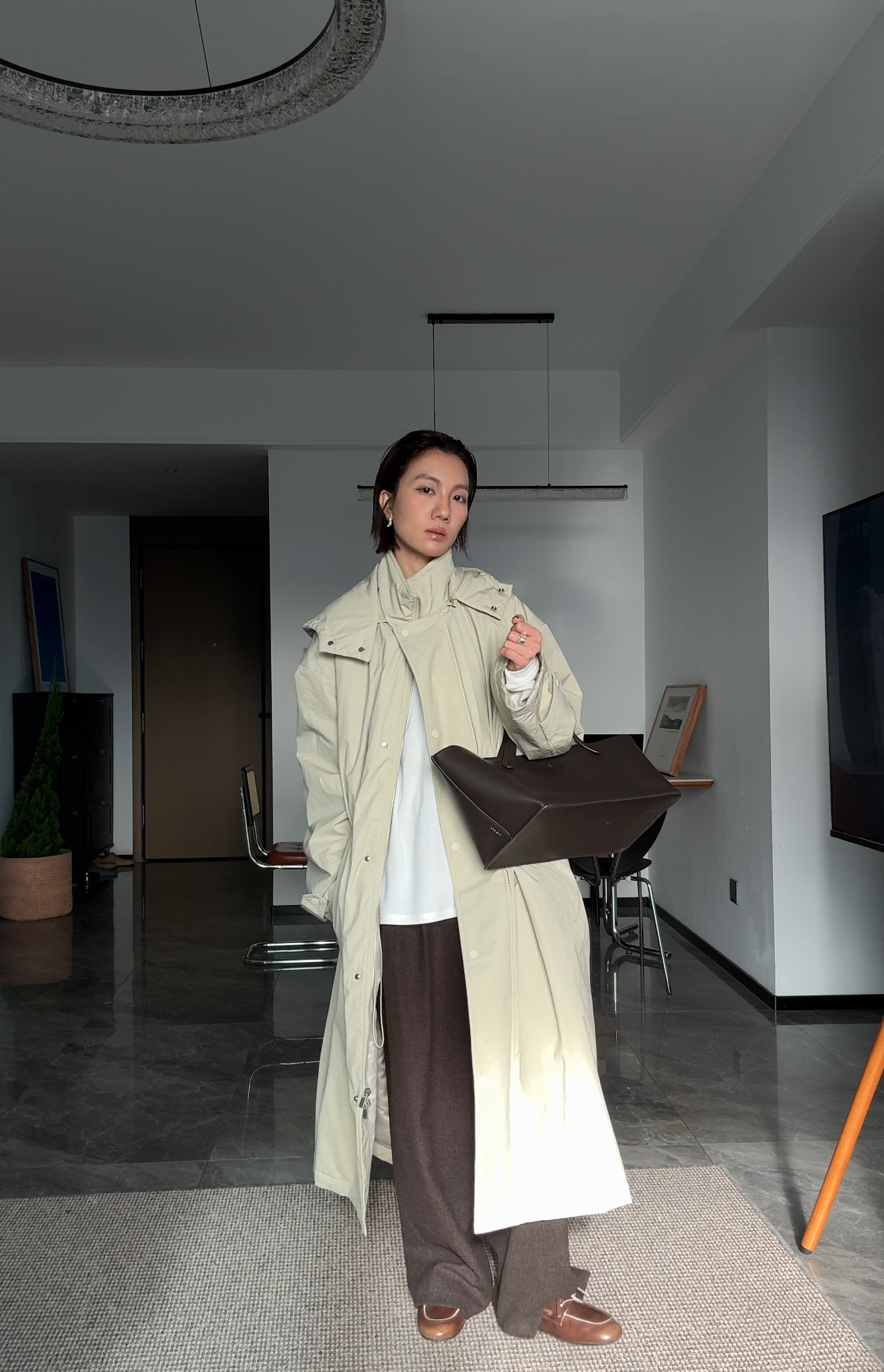 山阶【自然系】小众设计师风衣棉服极简廓形中长款外套25冬季