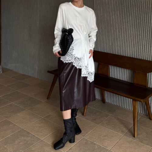 山阶【以达繁花】蕾丝宽松长袖T恤莱赛尔棉 显瘦气质上衣女春秋冬