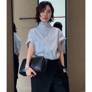 山阶【女绅士】永恒条纹 短袖衬衣 多种领形酷飒高级衬衫上衣女夏