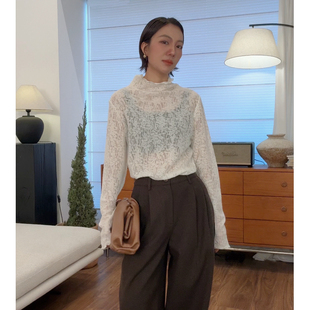山阶 【契合伴侣】织花精纺羊毛蕾丝上衣朦胧氛围显瘦打底衫春秋