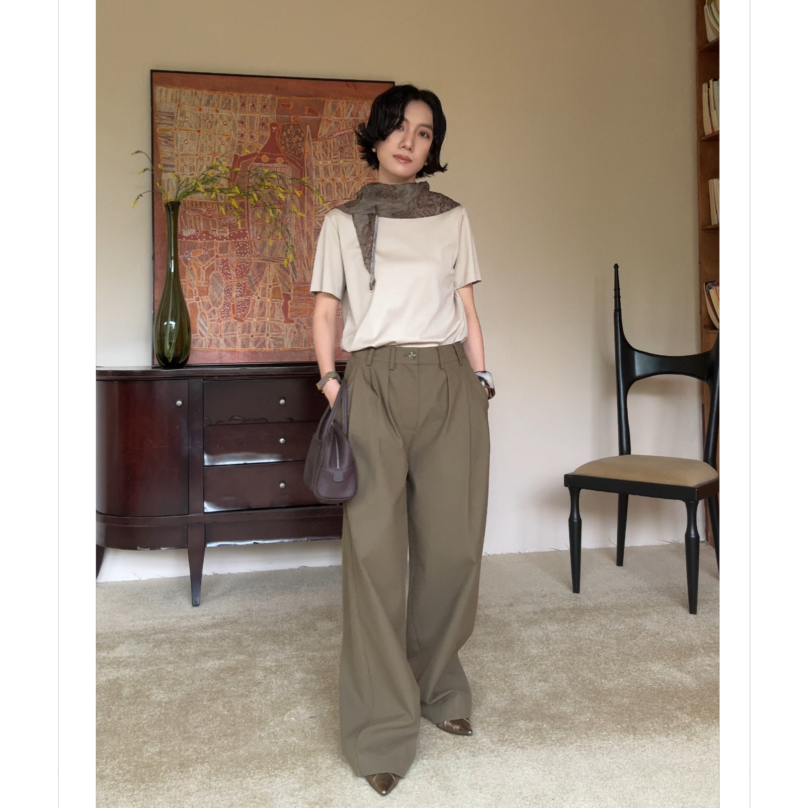 精梳棉休闲裤高腰遮胯阔腿长裤女