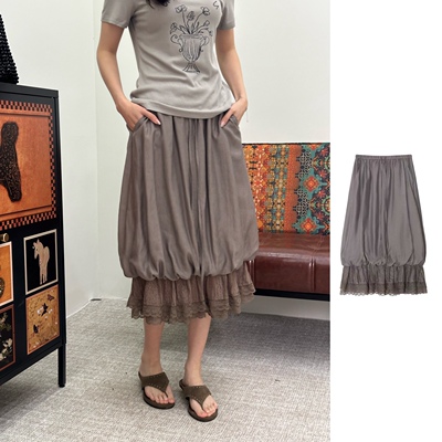 UHOOWU   官方授权   26SS   蕾丝下摆灯笼裙