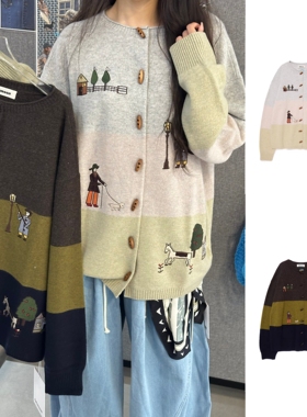 现货秒发 FAFAMOON 官方授权 25FW点灯人刺绣洗溶牛角扣开衫