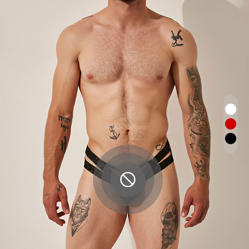 intymen男士丁字裤低腰蕾丝纱网