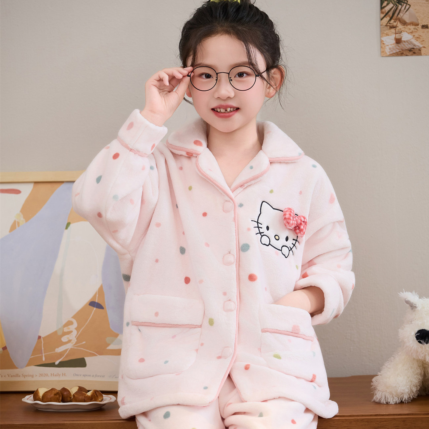 女大童睡衣高端法兰绒家居服套装