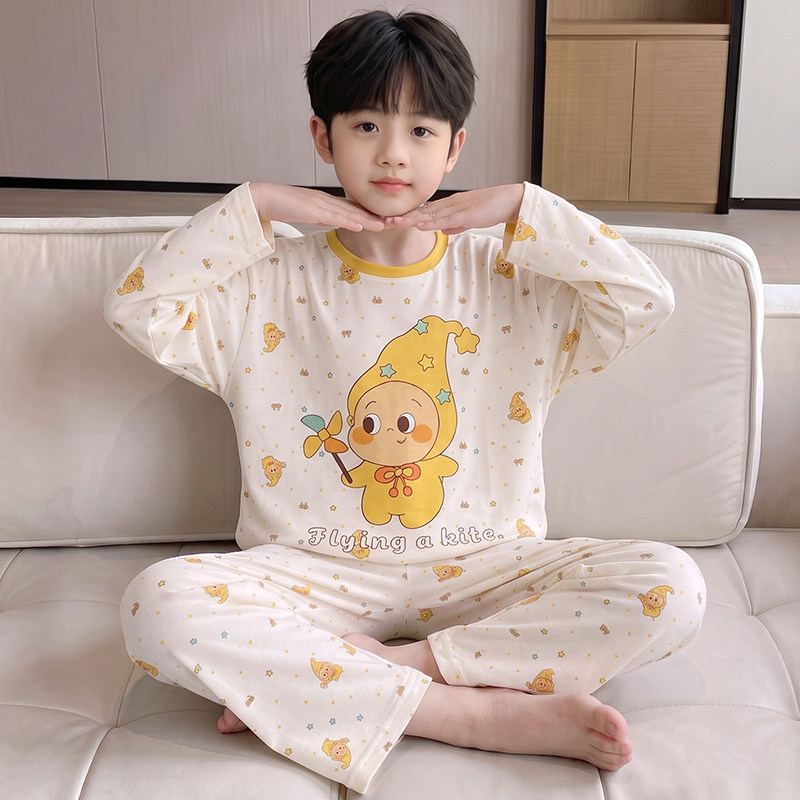 星星人睡衣儿童小男孩长袖纯棉