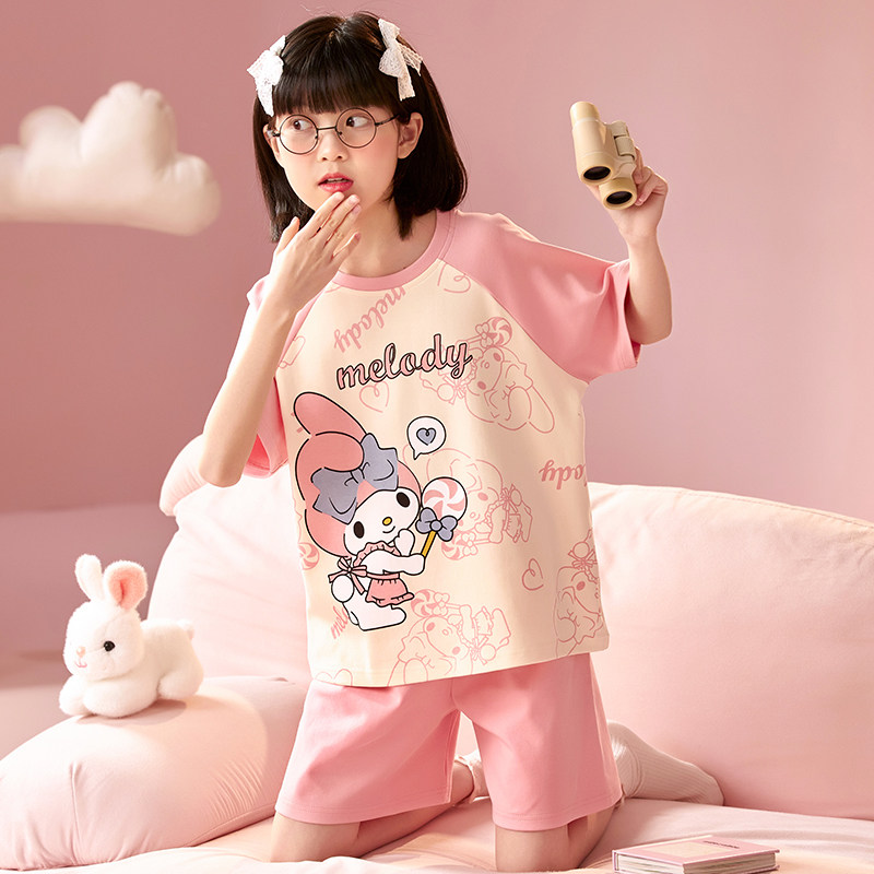 睡衣女童夏天短袖高端纯棉家居服