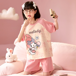 睡衣女童夏天短袖高端纯棉家居服