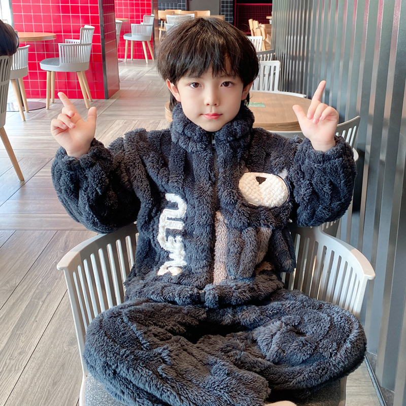 儿童睡衣法兰绒男女童卡通秋冬季