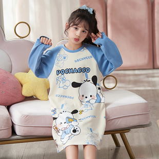帕恰狗睡裙女童纯棉长袖春秋季休闲母女装中大童宝宝秋天裙子套装