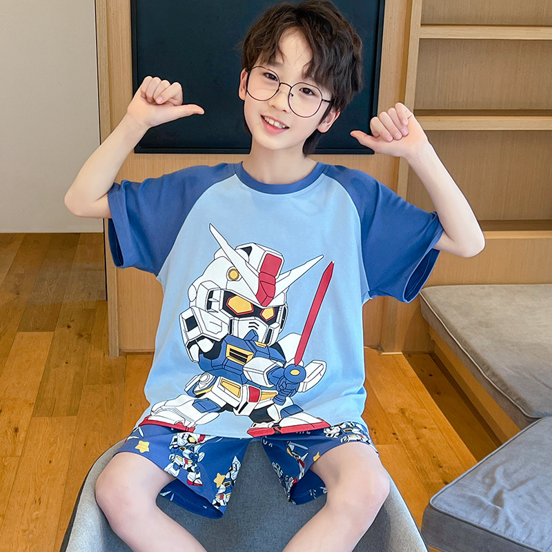 儿童睡衣男孩卡通机器人高达2026夏季短袖薄款高端纯棉空调家居服
