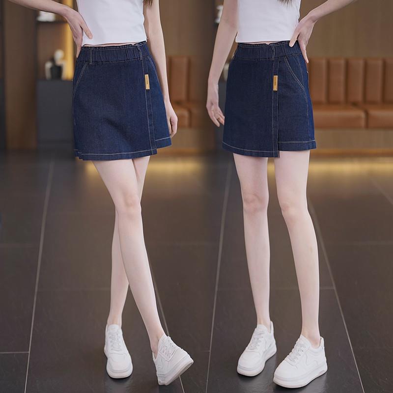 深蓝色牛仔短裤裙女夏季2025新款松紧腰百搭显瘦a字阔腿半身裙裤