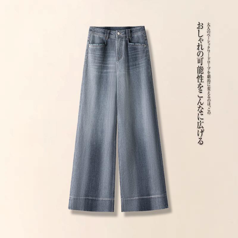 灰色直筒牛仔裤女款春秋2025新款高腰显瘦小个子宽松休闲阔腿裤子