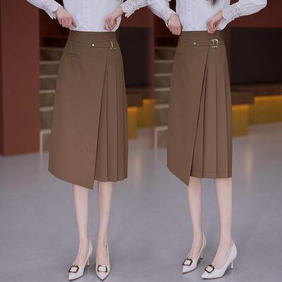 西装半身裙女2025春秋季新款高腰中长款a字不规则百褶包臀伞裙子