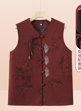 中老年人春装马夹外套女奶奶上衣妈妈宽松马甲中国风春秋唐装背心