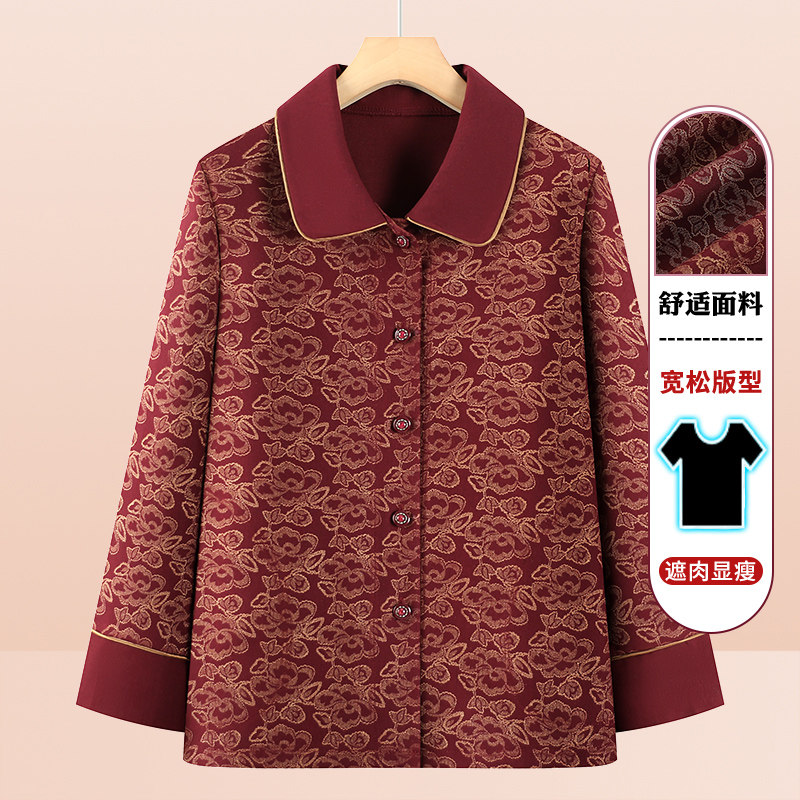 中老年人秋装女薄款外套奶奶春秋款长袖衬衫妈妈衣服60岁70老太太图片