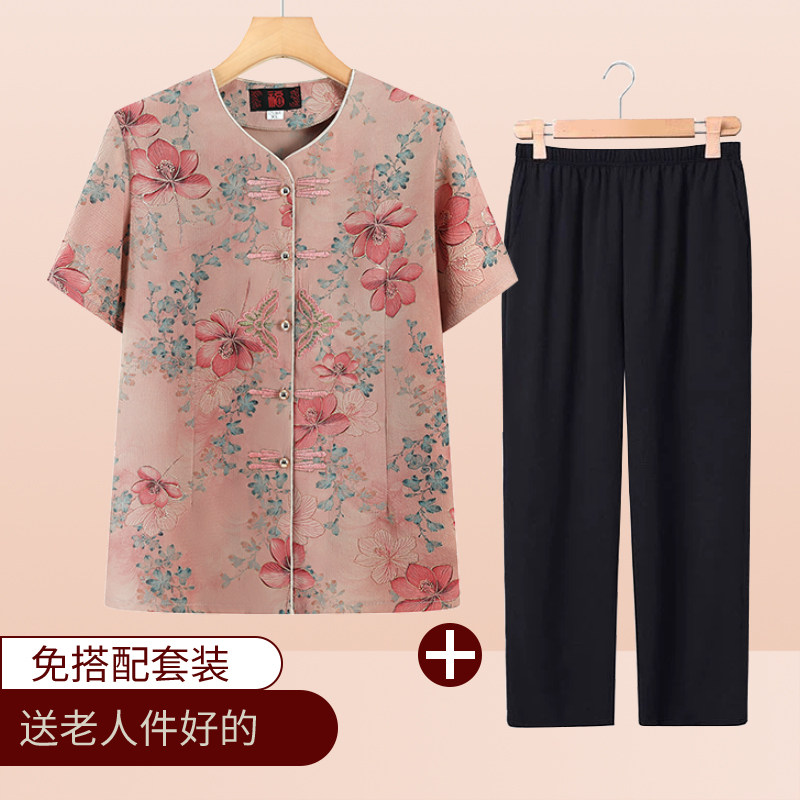 中年妈妈夏装时尚衬衫女中老年人短袖花色衬衣太太奶奶装洋气上衣图片
