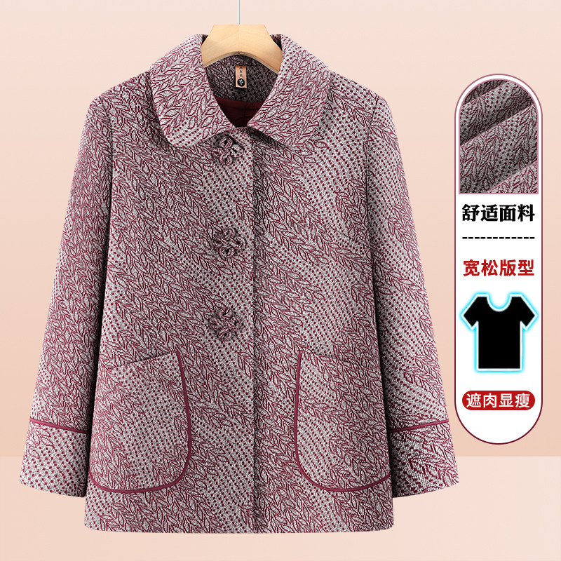妈妈秋装翻领外套中老年人女装老太太衣服60岁70奶奶春秋休闲上衣图片