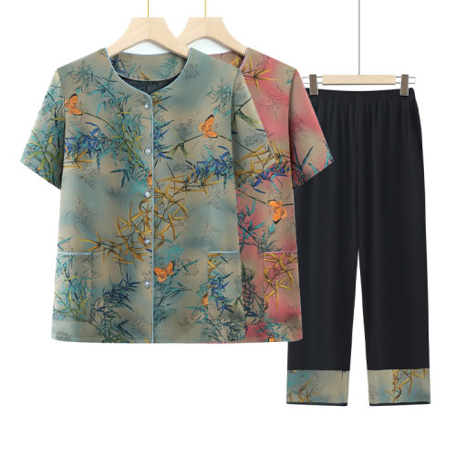 中老年人夏装女70岁80妈妈新款套装奶奶装短袖阔太太衬衫老人衣服